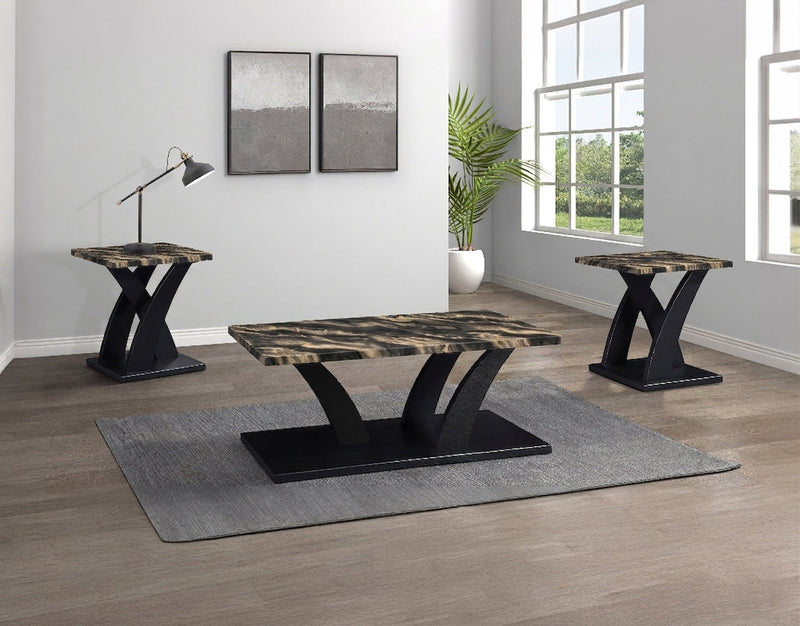 Zion 3-Pc Faux Marble Cocktail Set Gold/Black