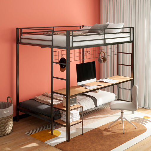 Bettoni Full-Over-Twin Workstation Bunk Bed Matte Black