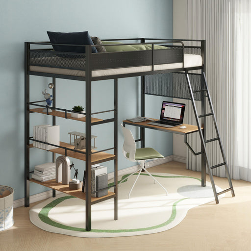 Campus Metal Twin Workstation Loft Bed with Desk Matte Black