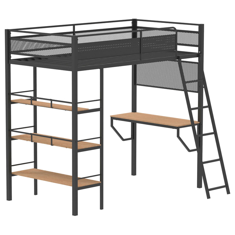 Campus Metal Twin Workstation Loft Bed with Desk Matte Black - detail 3