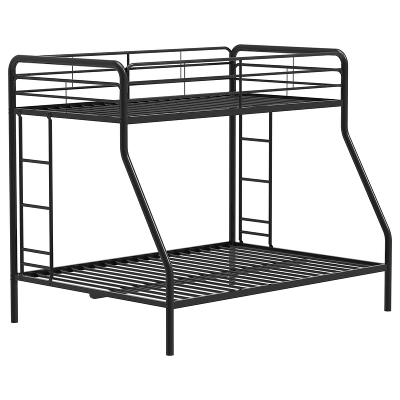 Carson Twin-Over-Full Steel Bunk Bed with Dual Ladders Glossy Black - detail 3
