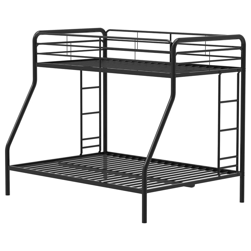 Carson Twin-Over-Full Steel Bunk Bed with Dual Ladders Glossy Black - detail 5