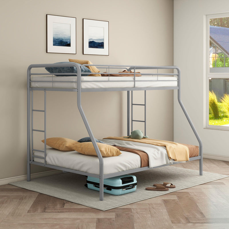 Carson Twin-Over-Full Steel Bunk Bed with Dual Ladders Glossy Silver