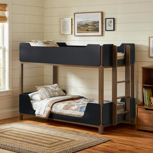 Morris Twin Over Twin Wood Bunk Bed with Ladder Walnut and Black