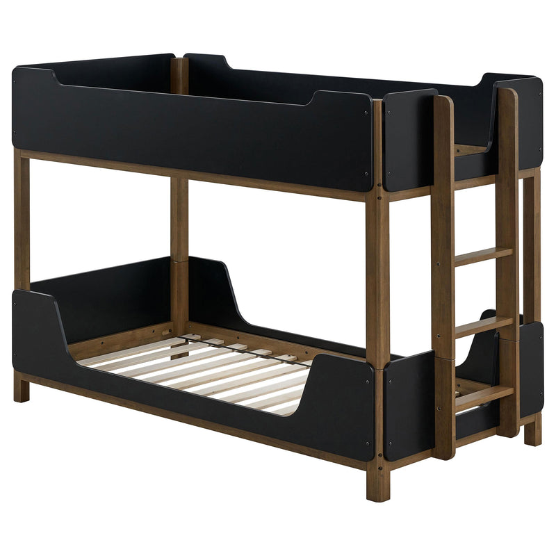 Morris Twin Over Twin Wood Bunk Bed with Ladder Walnut and Black - alternate view