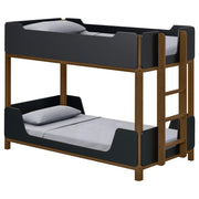 Morris Twin Over Twin Wood Bunk Bed with Ladder Walnut and Black - detail 3