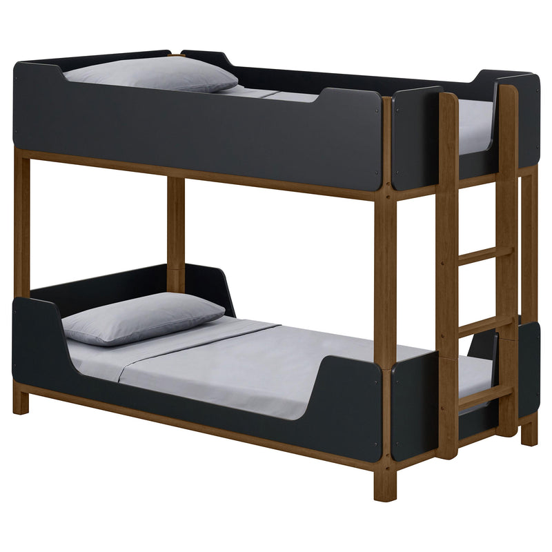 Morris Twin Over Twin Wood Bunk Bed with Ladder Walnut and Black - detail 3