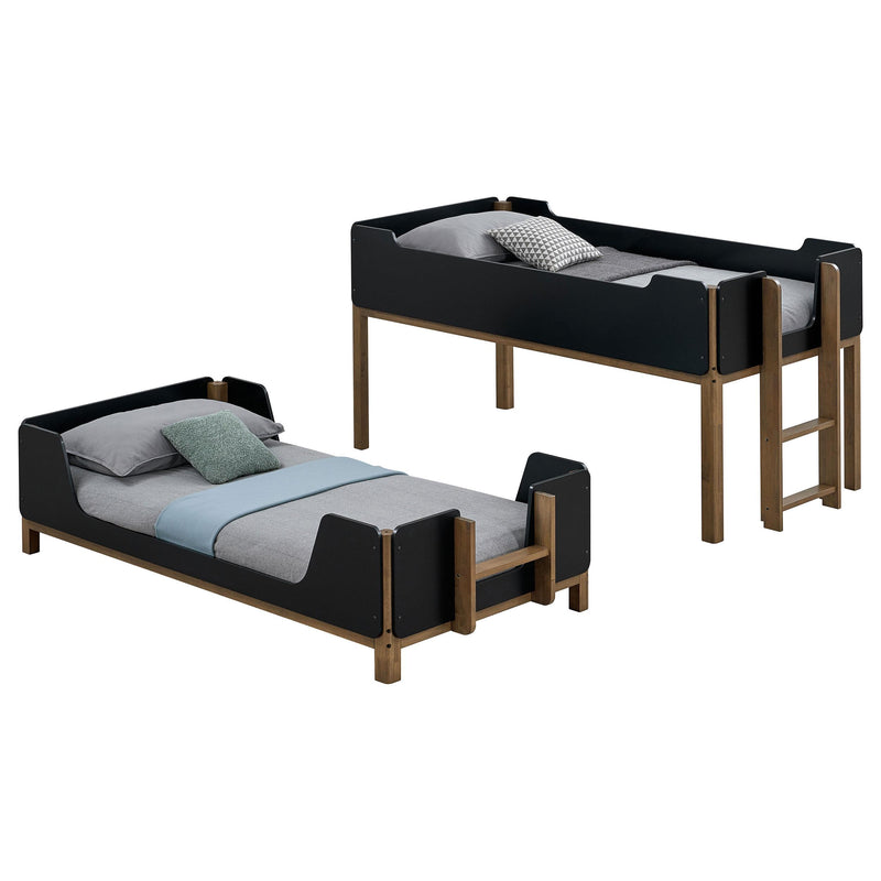 Morris Twin Over Twin Wood Bunk Bed with Ladder Walnut and Black - detail 8