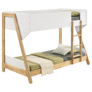 Wyatt Wood Twin Over Twin Bunk Bed White and Natural - detail 3