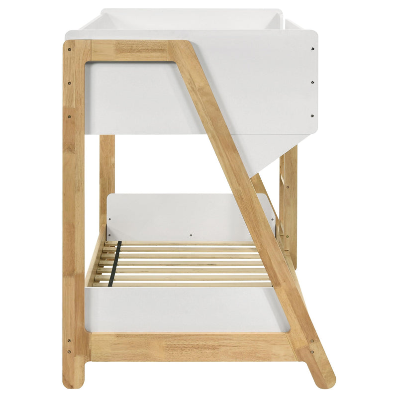 Wyatt Wood Twin Over Twin Bunk Bed White and Natural - detail 6