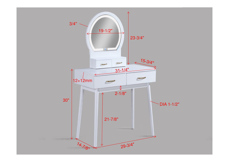 Cecilia Vanity Table & Stool - White