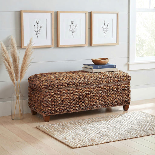 Laughton Hand-Woven Banana Leaf Storage Bench Amber
