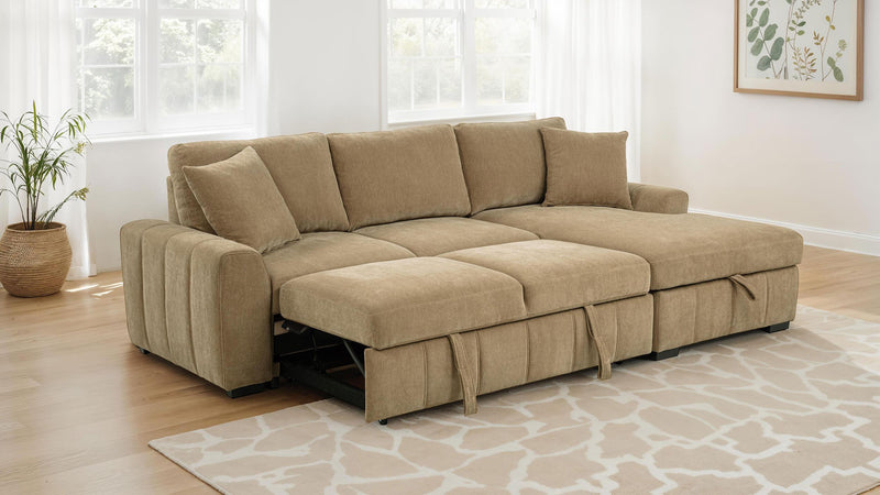 Pastrana Upholstered Sleeper Sectional Sofa RAF Chaise Camel_x000D_