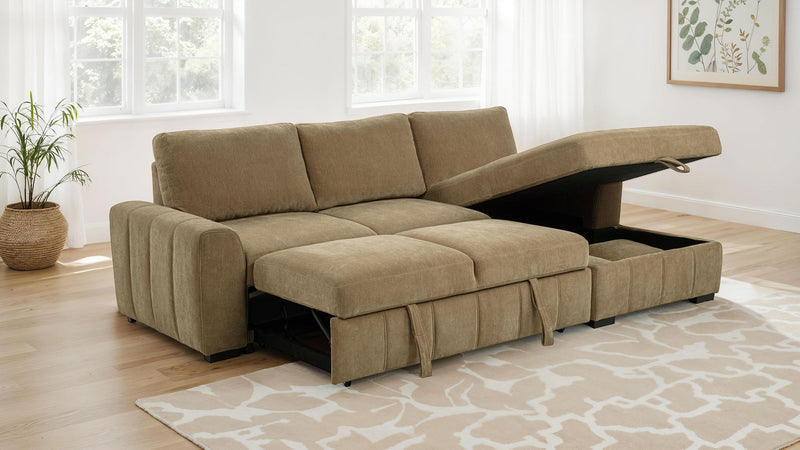 Pastrana Upholstered Sleeper Sectional Sofa RAF Chaise Camel_x000D_