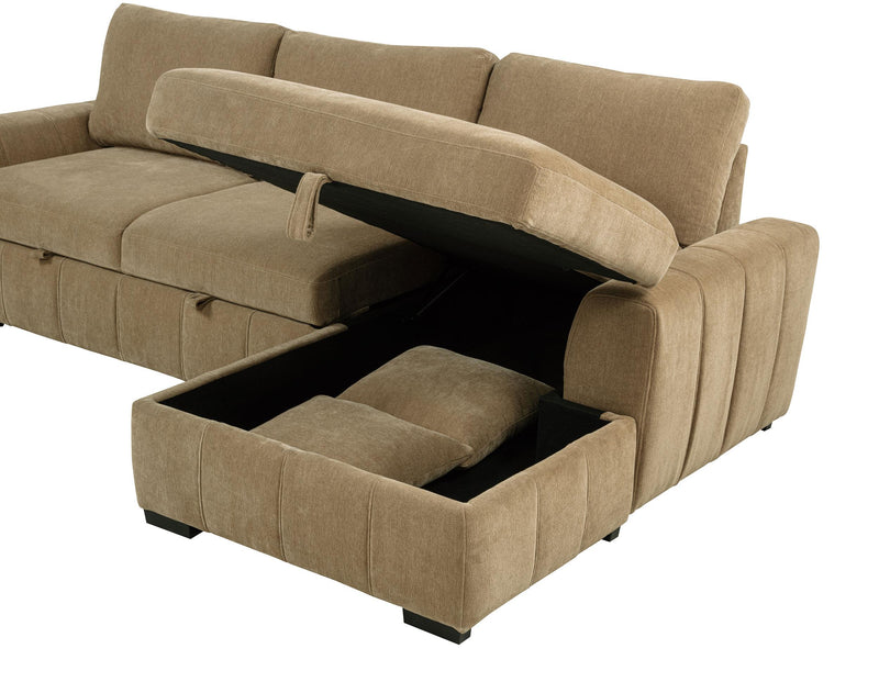 Pastrana Upholstered Sleeper Sectional Sofa RAF Chaise Camel_x000D_