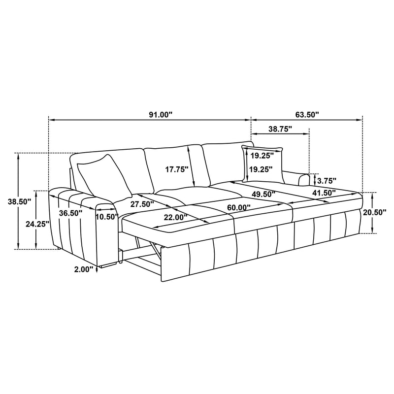 Pastrana Upholstered Sleeper Sectional Sofa RAF Chaise Camel_x000D_