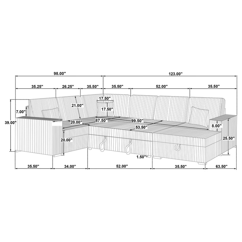 Devonshire Sleeper Sectional Sofa Storage Chaise