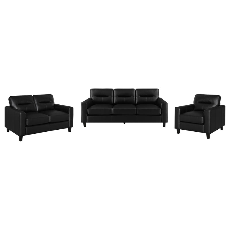 Scotland 3-piece Faux Leather Upholstered Sofa Set Black - alternate view