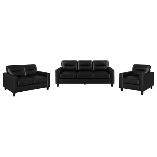 Scotland 3-piece Faux Leather Upholstered Sofa Set Black - alternate view