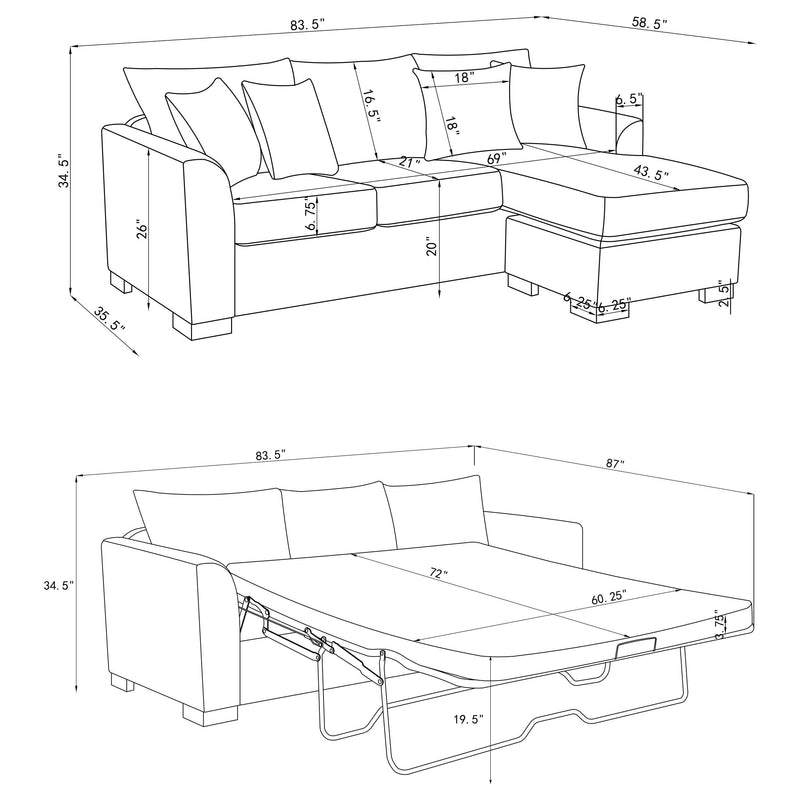 Storey Upholstered Sleeper Sectional Chaise Sofa