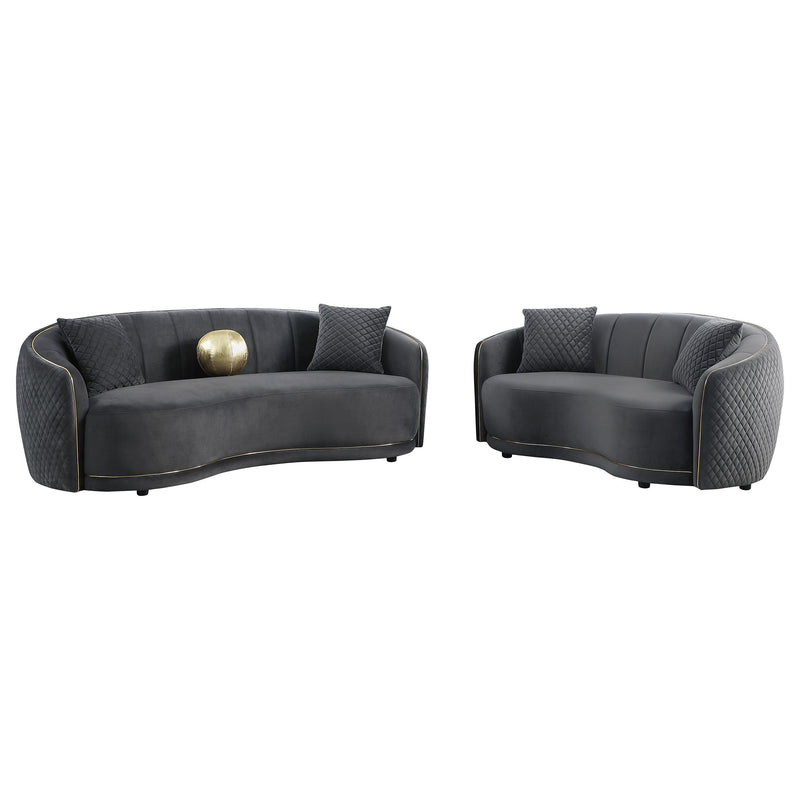 Brookside 2-piece Velvet Upholstered Sofa Set Dark Grey - alternate view
