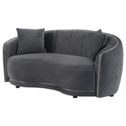 Brookside Velvet Upholstered Curved Loveseat Dark Grey - detail 4