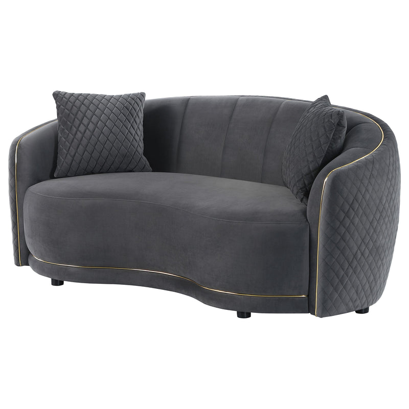 Brookside Velvet Upholstered Curved Loveseat Dark Grey - detail 4