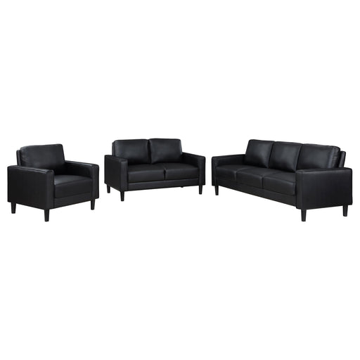Ruth 3-piece Upholstered Track Arm Sofa Set Black - alternate view
