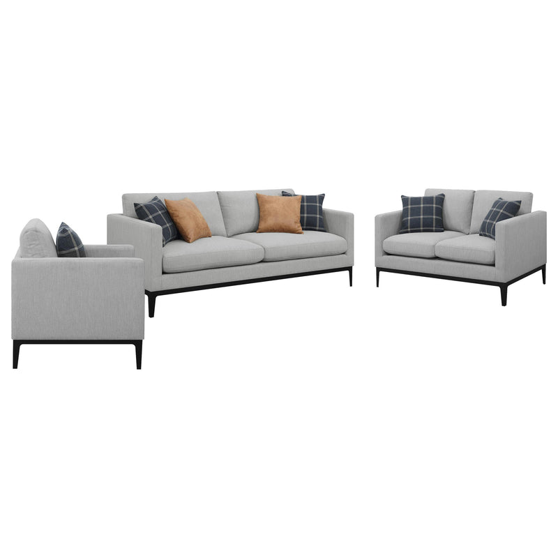 Apperson 3-piece Upholstered Track Arm Sofa Set Light Grey - alternate view