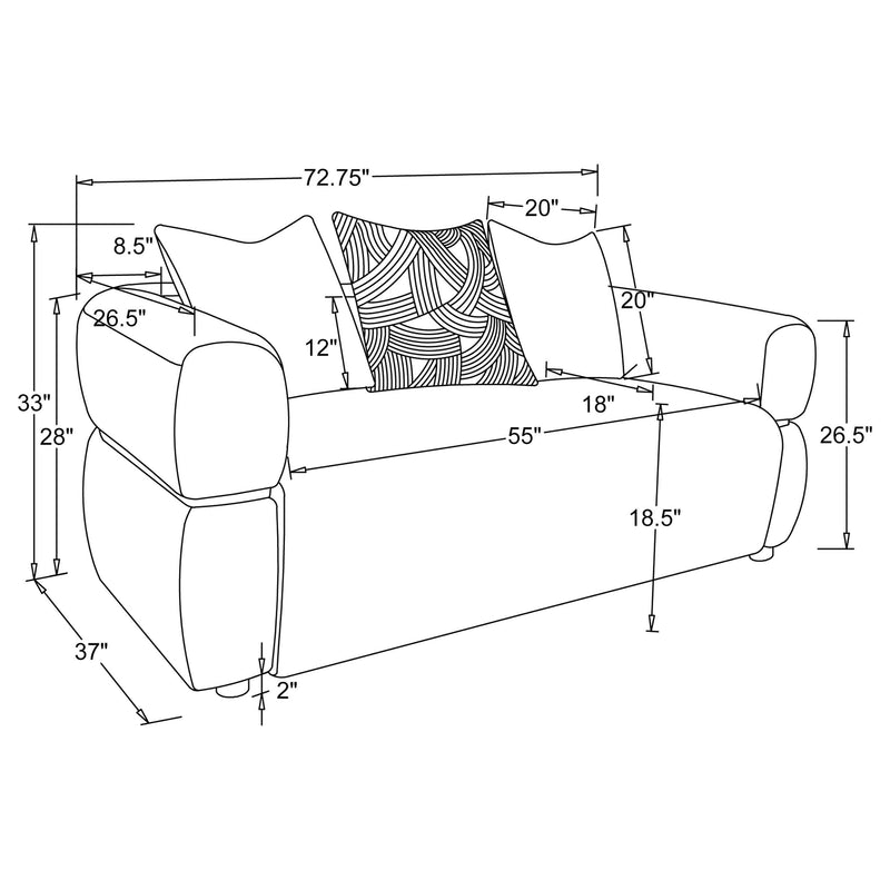 Jeanette 2-piece Fabric Upholstered Round Arm Sofa Set