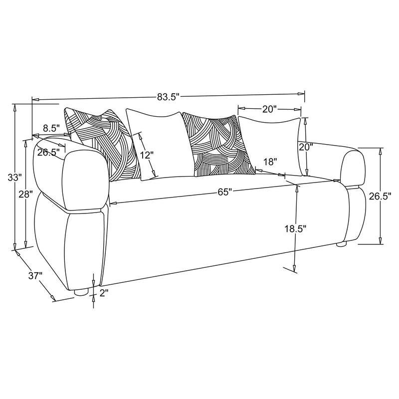 Jeanette 3-piece Fabric Upholstered Round Arm Sofa Set