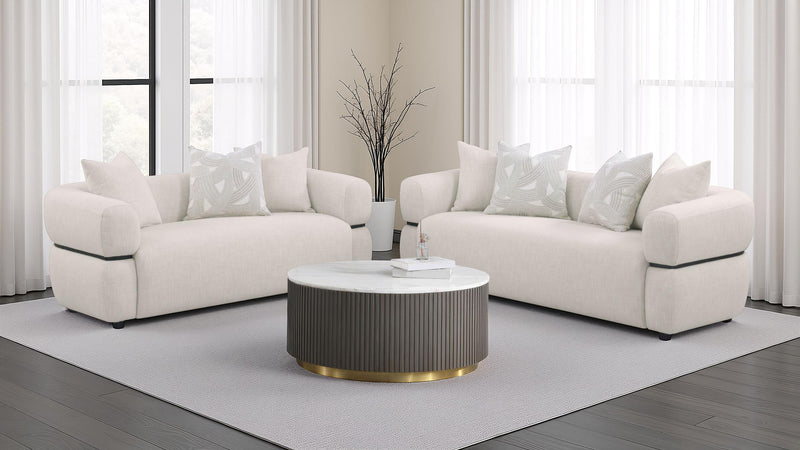 Jeanette 73-inch Fabric Upholstered Round Arm Loveseat