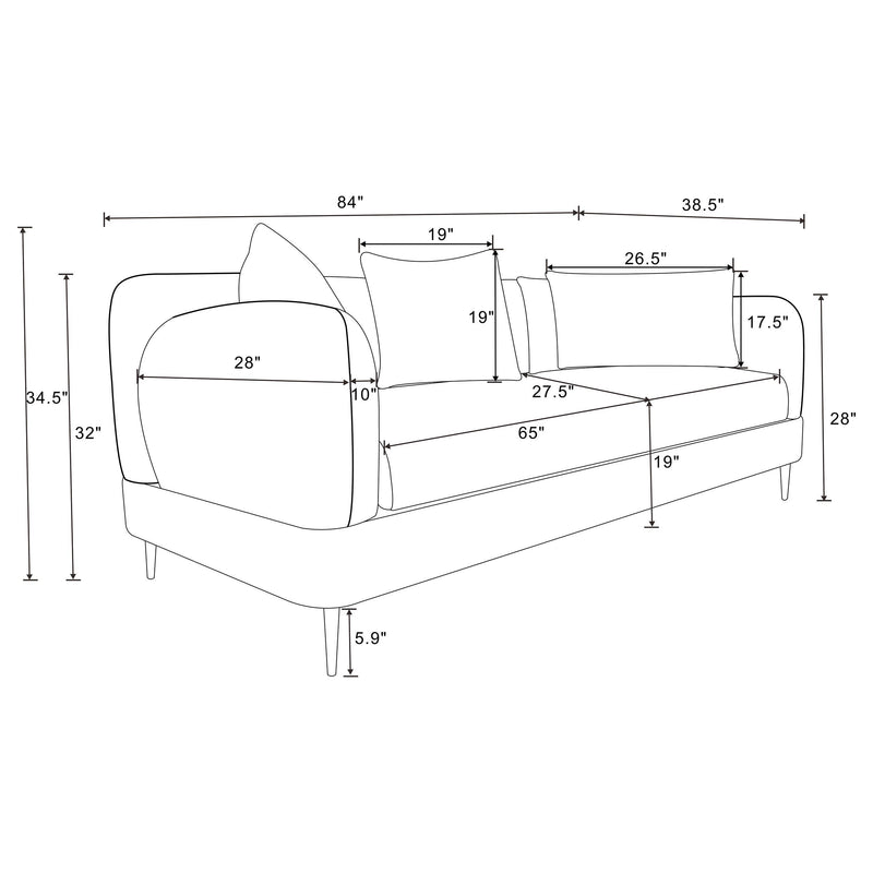 Jade Chenille Upholstered Modern Track Arm Sofa