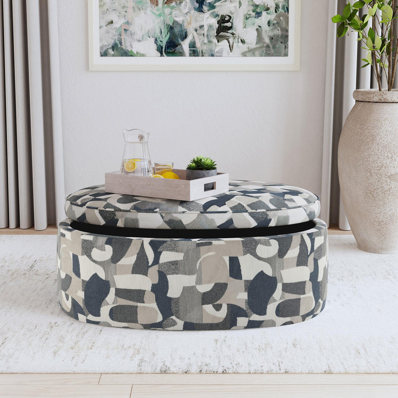 Tomkins Oval Upholstered Storage Ottoman Indigo