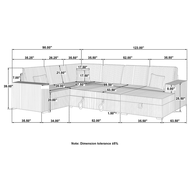 Devonshire Sleeper Sectional Sofa Storage Chaise