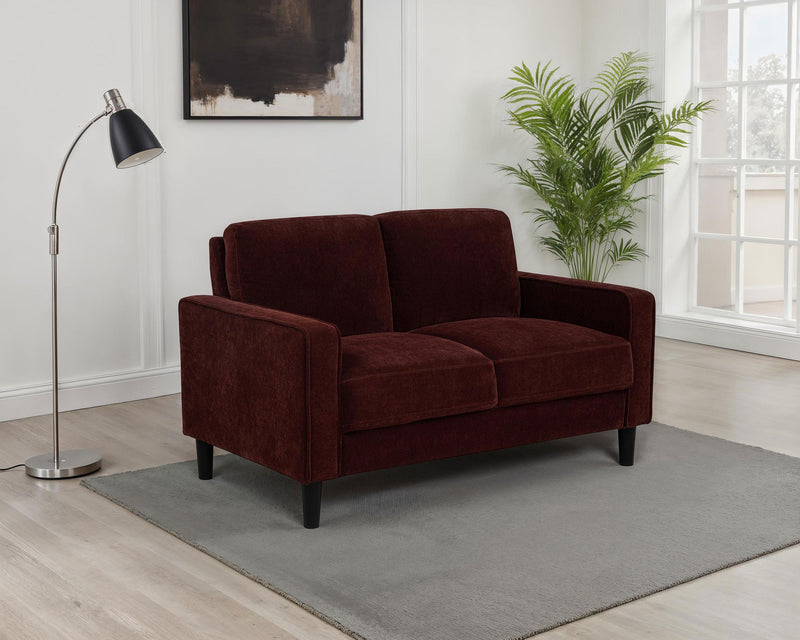 Ruth Fabric Upholstered Track Arm Loveseat Rust