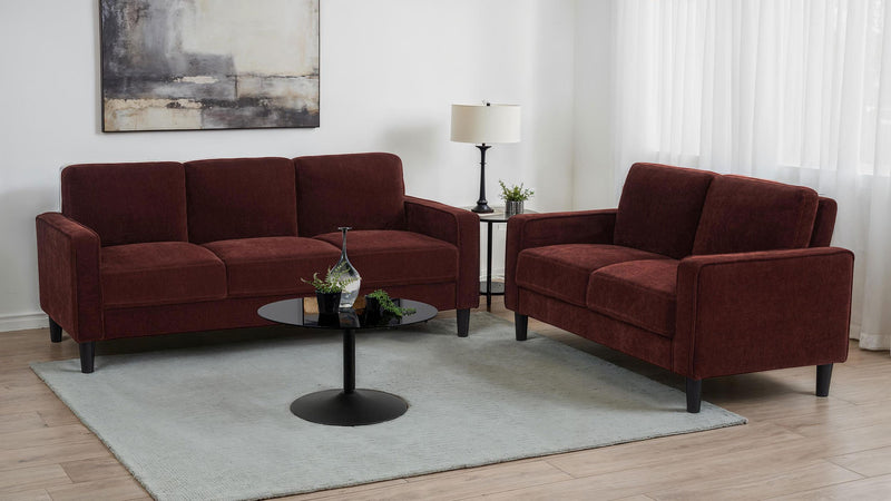 Ruth Fabric Upholstered Track Arm Loveseat Rust