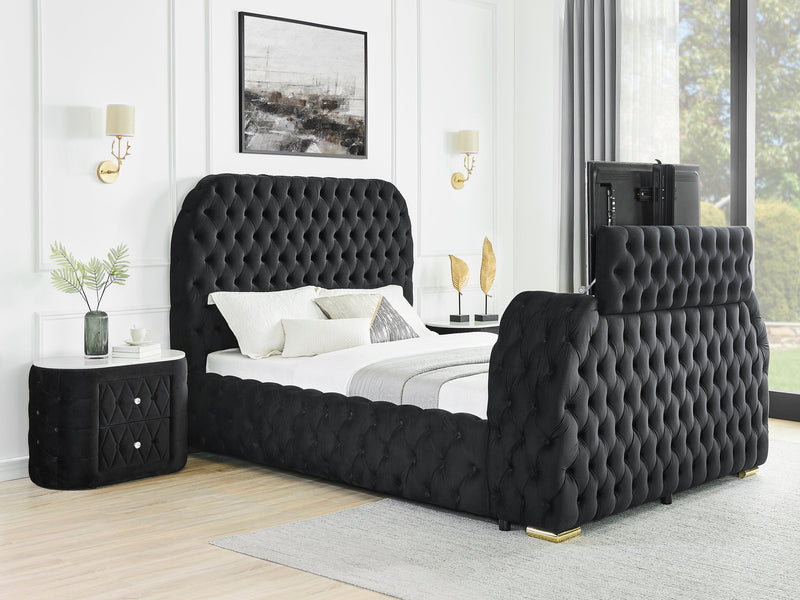 Crownmark Natalia Bed w/ Fireplace & Tv Lift - Black