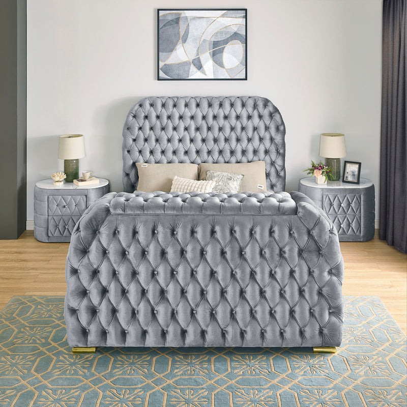 Crownmark Natalia Bed w/ Fireplace & Tv Lift - Grey
