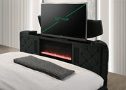 Crownmark Voltare Bed w/ Fireplace & Tv Lift - Black
