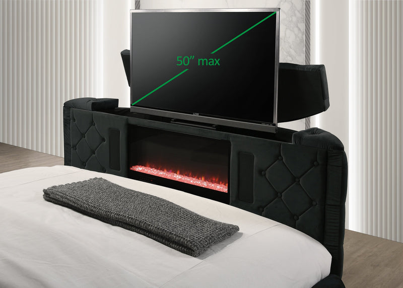 Crownmark Voltare Bed w/ Fireplace & Tv Lift - Black