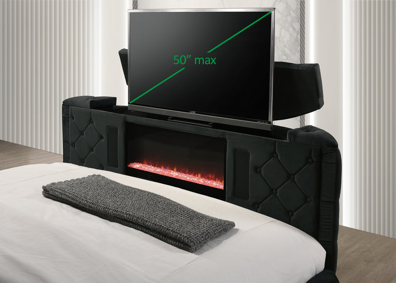 Voltare Bed w/ Fireplace & Tv Lift - Black