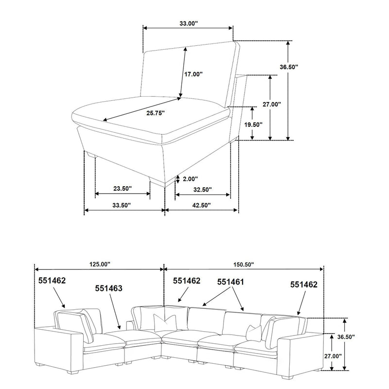 Lakeview 6-piece Upholstered Modular Sectional Sofa