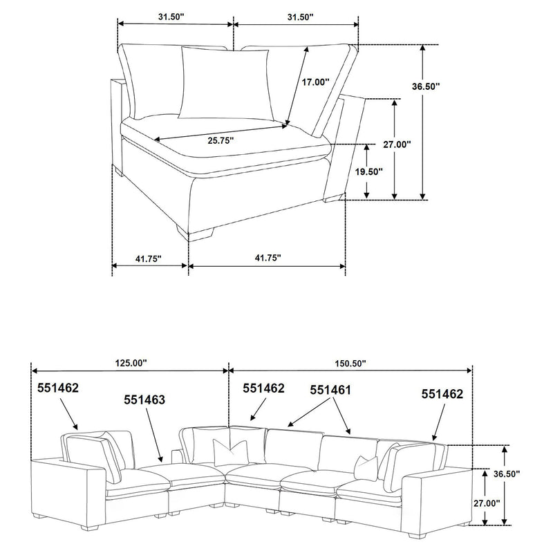 Lakeview 6-piece Upholstered Modular Sectional Sofa