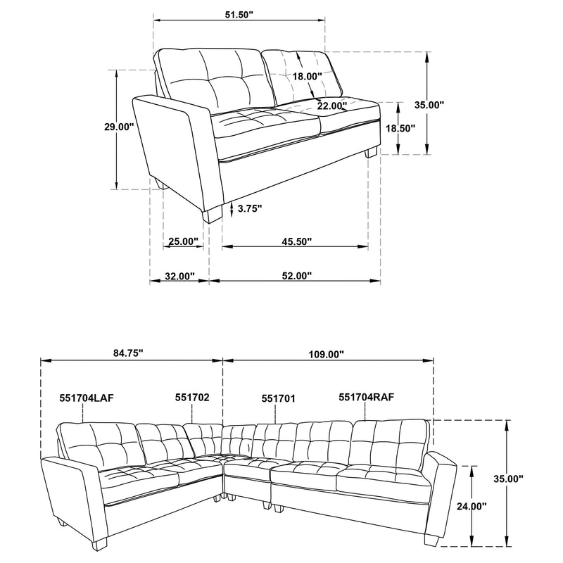 Georgina 3-piece Upholstered Sectional Sofa Steel