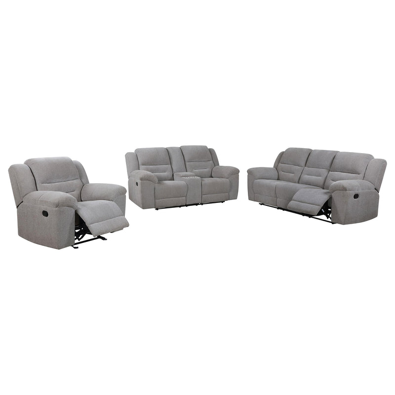 Gilson 3-piece Chenille Upholstered Reclining Sofa Set Grey - detail 3
