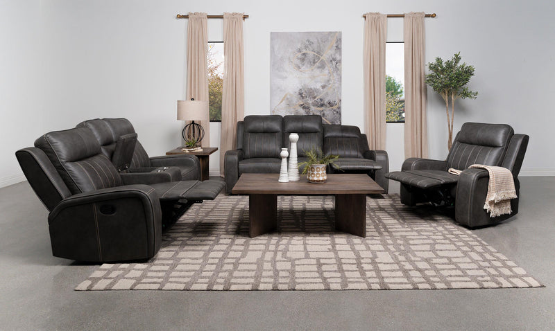Raelynn 3-piece Upholstered Reclining Sofa Set Grey - alternate view