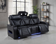 Zuma Faux Leather Dual Power Reclining LED Sofa Black - alternate view