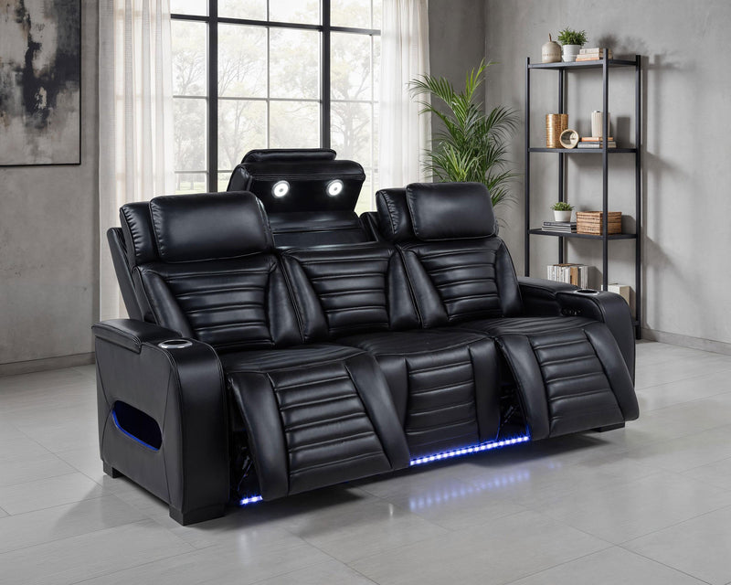 Zuma Faux Leather Dual Power Reclining LED Sofa Black - alternate view