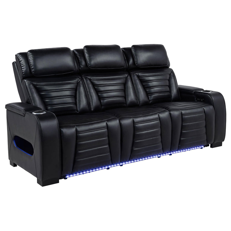 Zuma Faux Leather Dual Power Reclining LED Sofa Black - detail 3